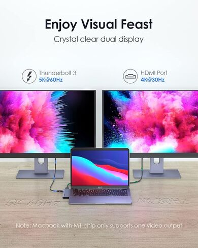 موزع LENTION USB C مع Thunderbolt3 (PD+نقل البيانات+مخرج الفيديو)، منفذ من النوع C، HDMI 4K، USB 3.0 وقارئ بطاقة SD/Micro SD متوافق مع 2023-2016 MacBook Pro، Mac Air، المزيد (CS64، Space Gray) in Kuwait