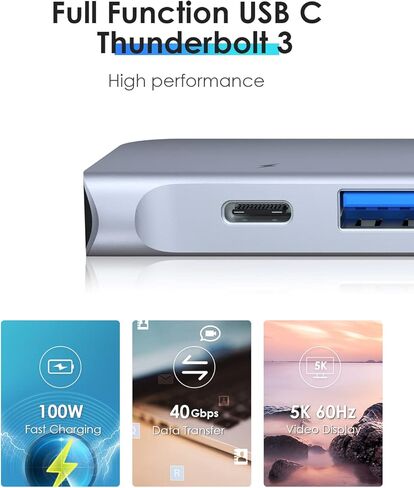 موزع LENTION USB C مع Thunderbolt3 (PD+نقل البيانات+مخرج الفيديو)، منفذ من النوع C، HDMI 4K، USB 3.0 وقارئ بطاقة SD/Micro SD متوافق مع 2023-2016 MacBook Pro، Mac Air، المزيد (CS64، Space Gray) in Kuwait