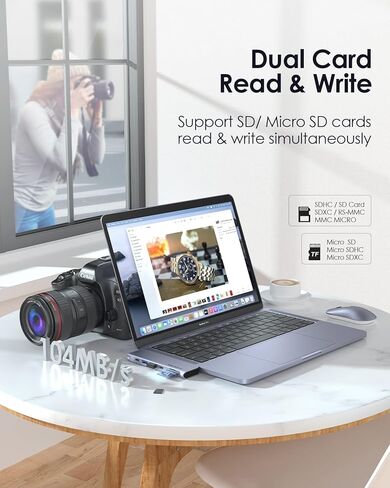 موزع LENTION USB C مع Thunderbolt3 (PD+نقل البيانات+مخرج الفيديو)، منفذ من النوع C، HDMI 4K، USB 3.0 وقارئ بطاقة SD/Micro SD متوافق مع 2023-2016 MacBook Pro، Mac Air، المزيد (CS64، Space Gray) in Kuwait