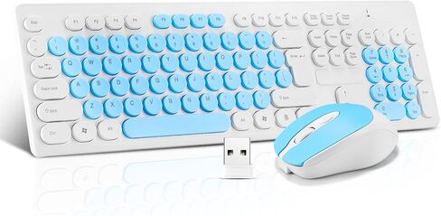 مجموعة لوحة مفاتيح وماوس لاسلكية، مجموعة كاملة الحجم وصغيرة الحجم من لوحة المفاتيح والماوس اللاسلكية الهادئة 2.4G تصميم أنيق رفيع للغاية للنوافذ والكمبيوتر وسطح المكتب والكمبيوتر الشخصي والكمبيوتر المحمول والكمبيوتر المحمول والمفاتيح الدائرية باللونين الأ in Kuwait