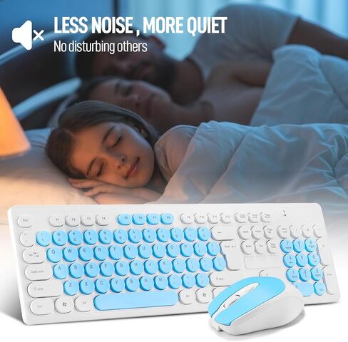 مجموعة لوحة مفاتيح وماوس لاسلكية، مجموعة كاملة الحجم وصغيرة الحجم من لوحة المفاتيح والماوس اللاسلكية الهادئة 2.4G تصميم أنيق رفيع للغاية للنوافذ والكمبيوتر وسطح المكتب والكمبيوتر الشخصي والكمبيوتر المحمول والكمبيوتر المحمول والمفاتيح الدائرية باللونين الأ in Kuwait
