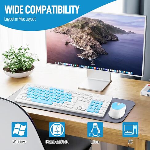 مجموعة لوحة مفاتيح وماوس لاسلكية، مجموعة كاملة الحجم وصغيرة الحجم من لوحة المفاتيح والماوس اللاسلكية الهادئة 2.4G تصميم أنيق رفيع للغاية للنوافذ والكمبيوتر وسطح المكتب والكمبيوتر الشخصي والكمبيوتر المحمول والكمبيوتر المحمول والمفاتيح الدائرية باللونين الأ in Kuwait