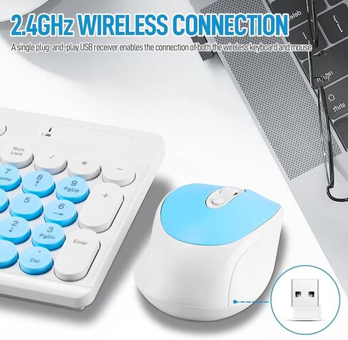 مجموعة لوحة مفاتيح وماوس لاسلكية، مجموعة كاملة الحجم وصغيرة الحجم من لوحة المفاتيح والماوس اللاسلكية الهادئة 2.4G تصميم أنيق رفيع للغاية للنوافذ والكمبيوتر وسطح المكتب والكمبيوتر الشخصي والكمبيوتر المحمول والكمبيوتر المحمول والمفاتيح الدائرية باللونين الأ in Kuwait