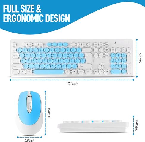 مجموعة لوحة مفاتيح وماوس لاسلكية، مجموعة كاملة الحجم وصغيرة الحجم من لوحة المفاتيح والماوس اللاسلكية الهادئة 2.4G تصميم أنيق رفيع للغاية للنوافذ والكمبيوتر وسطح المكتب والكمبيوتر الشخصي والكمبيوتر المحمول والكمبيوتر المحمول والمفاتيح الدائرية باللونين الأ in Kuwait
