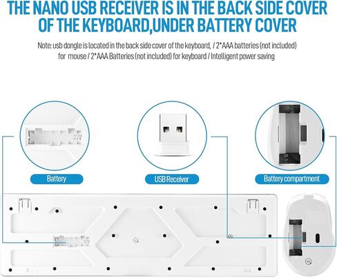 مجموعة لوحة مفاتيح وماوس لاسلكية، مجموعة كاملة الحجم وصغيرة الحجم من لوحة المفاتيح والماوس اللاسلكية الهادئة 2.4G تصميم أنيق رفيع للغاية للنوافذ والكمبيوتر وسطح المكتب والكمبيوتر الشخصي والكمبيوتر المحمول والكمبيوتر المحمول والمفاتيح الدائرية باللونين الأ in Kuwait