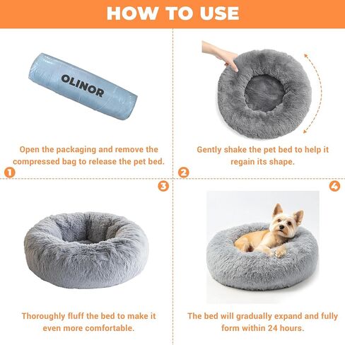 Calming Donut Dog Bed for Samll Dogs and Cats, 20 inches Anti-Slip Round Fluffy Plush Faux Fur Pet Bedm,Fits up to 15 lbs Pets in Saudi Arabia