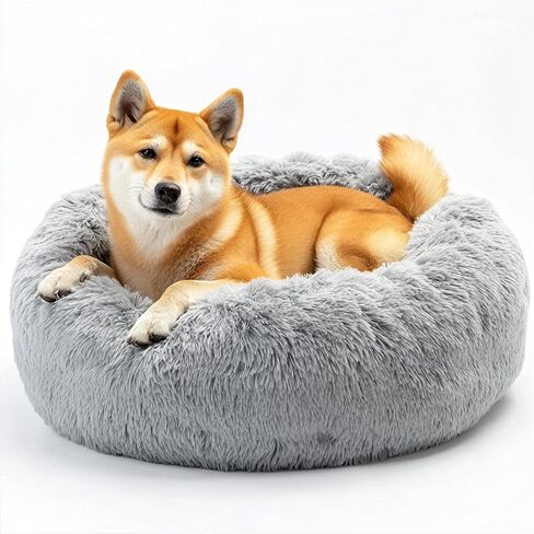 Calming Donut Dog Bed for Samll Dogs and Cats, 20 inches Anti-Slip Round Fluffy Plush Faux Fur Pet Bedm,Fits up to 15 lbs Pets in Saudi Arabia