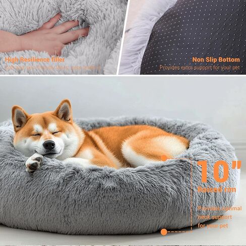 Calming Donut Dog Bed for Samll Dogs and Cats, 20 inches Anti-Slip Round Fluffy Plush Faux Fur Pet Bedm,Fits up to 15 lbs Pets in Saudi Arabia