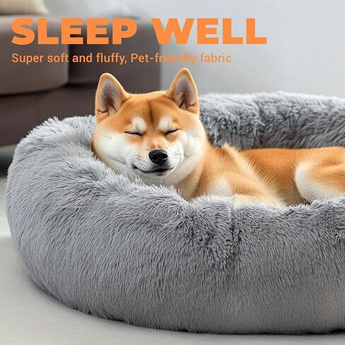 Calming Donut Dog Bed for Samll Dogs and Cats, 20 inches Anti-Slip Round Fluffy Plush Faux Fur Pet Bedm,Fits up to 15 lbs Pets in Saudi Arabia