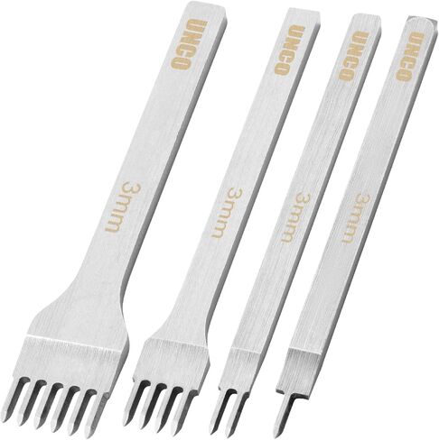 UNCO- Leather Stitching Punch, 4 Pack, 6mm, 1/2/4/6 Prong, Leather Stitch Punch, Leather Fork Punch, Leather Chisel, Leather Hole Punch Tool, Leather Punch Tool, Stitching Chisel in Saudi Arabia