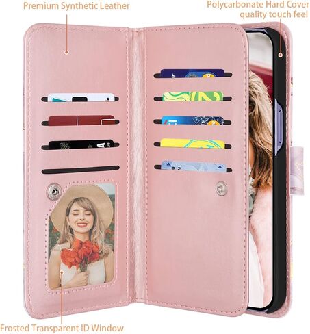 Fingic for iPhone 16 Pro Max Case Wallet Case for Women Girls[with 9 Card Holders]Marble Rose Gold PU Leather Detachable Wrist Strap Fullbody Slim Shockproof Flip Phone Case for iPhone 16 Pro Max,2024 in Saudi Arabia