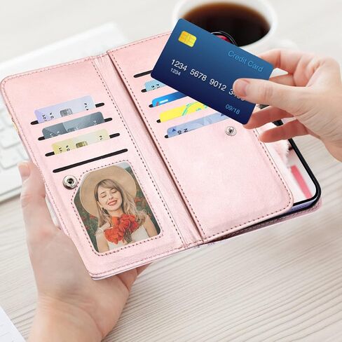 Fingic for iPhone 16 Pro Max Case Wallet Case for Women Girls[with 9 Card Holders]Marble Rose Gold PU Leather Detachable Wrist Strap Fullbody Slim Shockproof Flip Phone Case for iPhone 16 Pro Max,2024 in Saudi Arabia