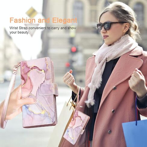 Fingic for iPhone 16 Pro Max Case Wallet Case for Women Girls[with 9 Card Holders]Marble Rose Gold PU Leather Detachable Wrist Strap Fullbody Slim Shockproof Flip Phone Case for iPhone 16 Pro Max,2024 in Saudi Arabia