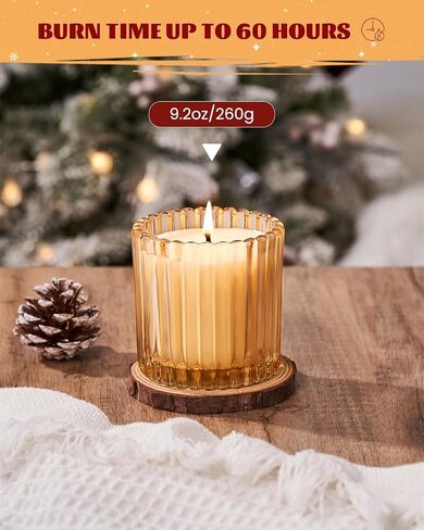 M&SENSE Luxury Pine Scented Soy Candles, 1 Wick Jar Candle, Christmas Fall Gifts for Home Decor, Up to 60 Hours Burning, Natural Soy Wax Relaxing Aromatherapy Candle MSSD0202 FrostedPineAmber in Saudi Arabia