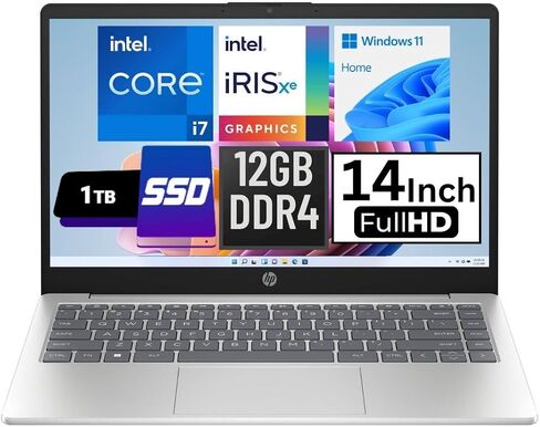 HP 14-inch 14-ep0145cl FHD Laptop Intel Core i7-1355U 10-cores 12GB DDR4 RAM 1TB SSD Intel Iris Xe Graphics Backlit USB-C HDMI Wi-Fi 6 Bluetooth Windows 11 Home Computer PC Natural Silver (Renewed) in Saudi Arabia