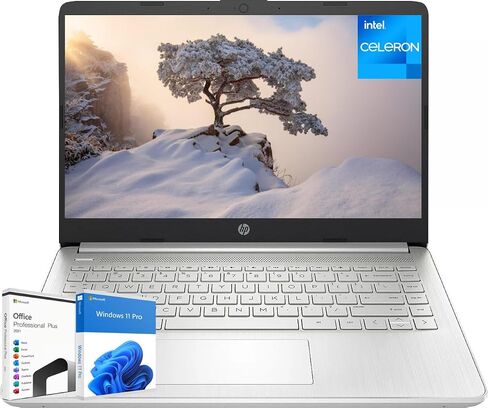 HP 14" Laptop for Student Business, with Office Lifetime License, Intel Quad-Core N4120, 16GB RAM + 384GB Storage (128GB eMMC+256GB MSD), Long Battery Life, Wi-Fi, HDMI, Windows 11 Pro, Silver in Saudi Arabia