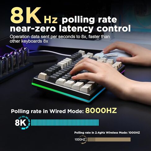YUNZII RT80 Rapid Trigger Hall Effect Magnetic Gaming Keyboard,8K Polling Rate,75% Layout,BT/2.4GHz/Wired,RGB Backlit,Gasket Hot Swap,Adjustable Actuation for Win/Mac (White Line, Gateron White) in Saudi Arabia