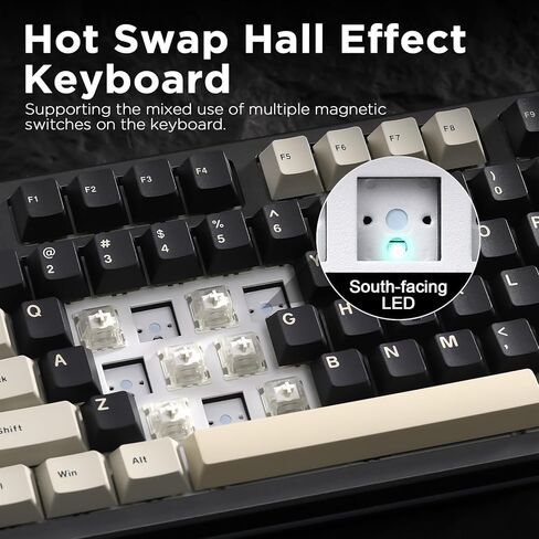 YUNZII RT80 Rapid Trigger Hall Effect Magnetic Gaming Keyboard,8K Polling Rate,75% Layout,BT/2.4GHz/Wired,RGB Backlit,Gasket Hot Swap,Adjustable Actuation for Win/Mac (White Line, Gateron White) in Saudi Arabia