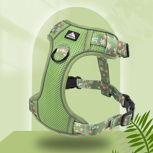 Dog Harness, Floral Dog Breathable Harness, No Pull Adjustable D-Ring Reflective Harness Webbing Walking Harness for Meduim Large Dogs Black XL in Saudi Arabia