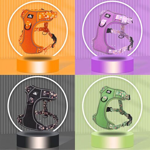 Dog Harness, Floral Dog Breathable Harness, No Pull Adjustable D-Ring Reflective Harness Webbing Walking Harness for Meduim Large Dogs Black XL in Saudi Arabia