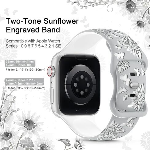 سوار Sunnywoo منقوش بالزهور متوافق مع سوار ساعة Apple 41 مم 40 مم 38 مم 42 مم 44 مم 45 مم 46 مم 49 مم للنساء، أساور عباد الشمس iWatch حزام رياضي من السيليكون الناعم لسلسلة iWatch SE 10 9 8 7 6 5 4 3 2 1 Ultra in Saudi Arabia