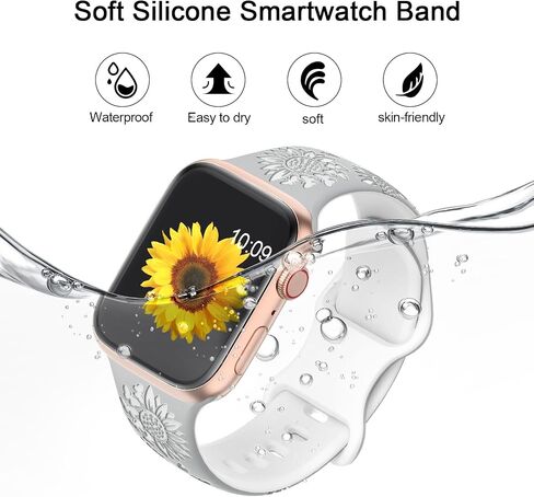 سوار Sunnywoo منقوش بالزهور متوافق مع سوار ساعة Apple 41 مم 40 مم 38 مم 42 مم 44 مم 45 مم 46 مم 49 مم للنساء، أساور عباد الشمس iWatch حزام رياضي من السيليكون الناعم لسلسلة iWatch SE 10 9 8 7 6 5 4 3 2 1 Ultra in Saudi Arabia