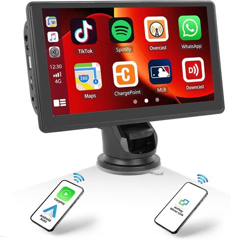 SIXWIN 7 inch Touchscreen Portable Car Stereo with Wireless Apple Carplay Android Auto Mirror Link Bluetooth Portable Car Play Screen with FM Transmission Voice Control AUX/AV in/USB in Saudi Arabia