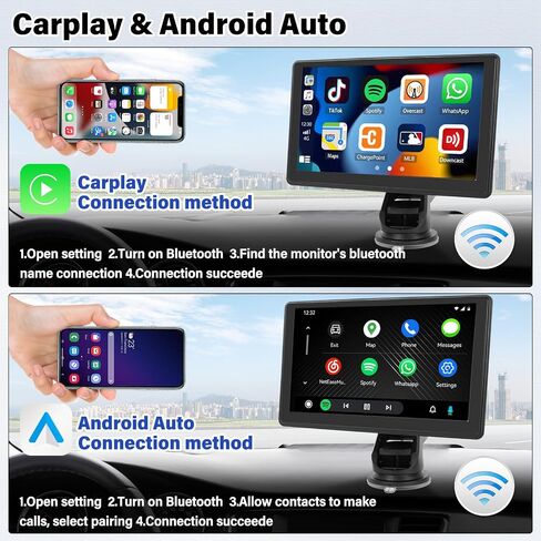 SIXWIN 7 inch Touchscreen Portable Car Stereo with Wireless Apple Carplay Android Auto Mirror Link Bluetooth Portable Car Play Screen with FM Transmission Voice Control AUX/AV in/USB in Saudi Arabia
