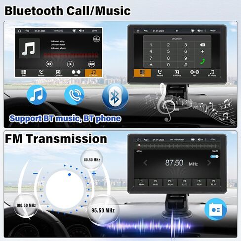 SIXWIN 7 inch Touchscreen Portable Car Stereo with Wireless Apple Carplay Android Auto Mirror Link Bluetooth Portable Car Play Screen with FM Transmission Voice Control AUX/AV in/USB in Saudi Arabia