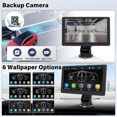 SIXWIN 7 inch Touchscreen Portable Car Stereo with Wireless Apple Carplay Android Auto Mirror Link Bluetooth Portable Car Play Screen with FM Transmission Voice Control AUX/AV in/USB in Saudi Arabia