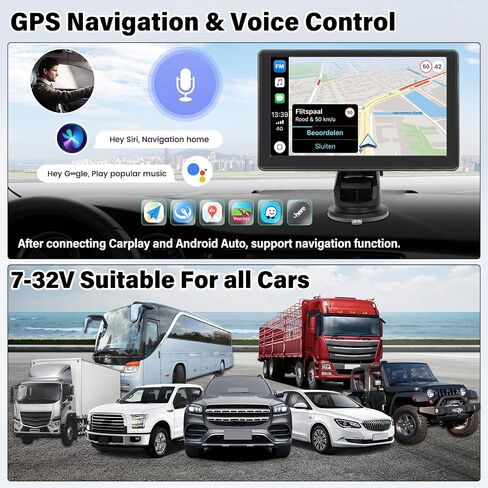 SIXWIN 7 inch Touchscreen Portable Car Stereo with Wireless Apple Carplay Android Auto Mirror Link Bluetooth Portable Car Play Screen with FM Transmission Voice Control AUX/AV in/USB in Saudi Arabia