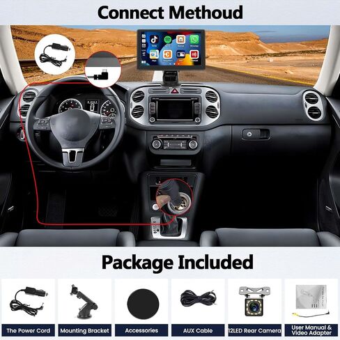 SIXWIN 7 inch Touchscreen Portable Car Stereo with Wireless Apple Carplay Android Auto Mirror Link Bluetooth Portable Car Play Screen with FM Transmission Voice Control AUX/AV in/USB in Saudi Arabia