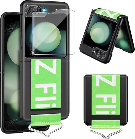 حافظة لهاتف سامسونج جالاكسي Z فليب 5، حافظة صلبة رفيعة للغاية من البولي كربونات جالاكسي Z فليب 5 5G مع حزام، حافظة حماية خفيفة الوزن ونحيفة وخفيفة الوزن ومضادة للصدمات لهاتف سامسونج جالاكسي Z فليب 5، 2023 (أسود) in Kuwait