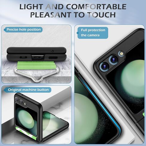 حافظة لهاتف سامسونج جالاكسي Z فليب 5، حافظة صلبة رفيعة للغاية من البولي كربونات جالاكسي Z فليب 5 5G مع حزام، حافظة حماية خفيفة الوزن ونحيفة وخفيفة الوزن ومضادة للصدمات لهاتف سامسونج جالاكسي Z فليب 5، 2023 (أسود) in Kuwait