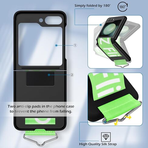 حافظة لهاتف سامسونج جالاكسي Z فليب 5، حافظة صلبة رفيعة للغاية من البولي كربونات جالاكسي Z فليب 5 5G مع حزام، حافظة حماية خفيفة الوزن ونحيفة وخفيفة الوزن ومضادة للصدمات لهاتف سامسونج جالاكسي Z فليب 5، 2023 (أسود) in Kuwait
