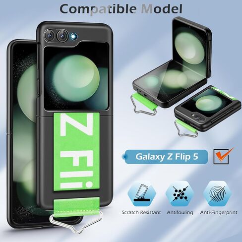 حافظة لهاتف سامسونج جالاكسي Z فليب 5، حافظة صلبة رفيعة للغاية من البولي كربونات جالاكسي Z فليب 5 5G مع حزام، حافظة حماية خفيفة الوزن ونحيفة وخفيفة الوزن ومضادة للصدمات لهاتف سامسونج جالاكسي Z فليب 5، 2023 (أسود) in Kuwait