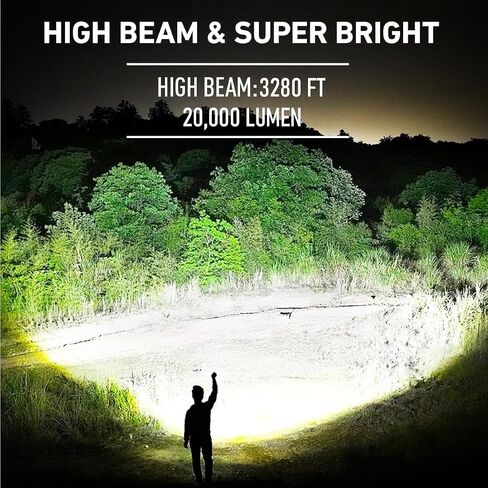 Flashlights High Lumens Rechargeable, 20,000 Lumens Super Bright Flashlight with LCD Digital Display, Zoom, 5 Modes, Waterproof, Type-C Rechargeable, Tactical Flashlight for Emergencies, Camping in Saudi Arabia