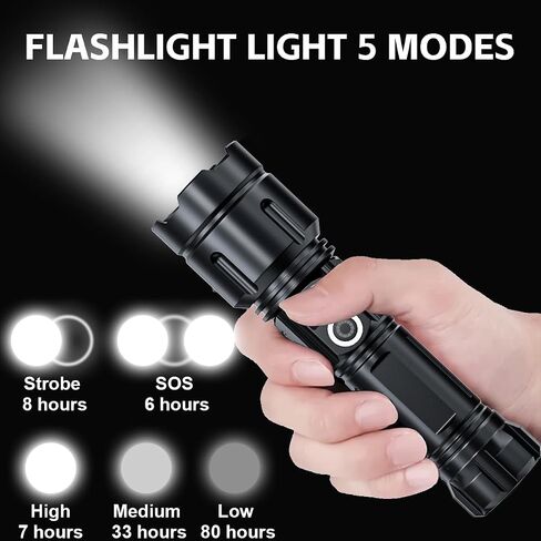 Flashlights High Lumens Rechargeable, 20,000 Lumens Super Bright Flashlight with LCD Digital Display, Zoom, 5 Modes, Waterproof, Type-C Rechargeable, Tactical Flashlight for Emergencies, Camping in Saudi Arabia