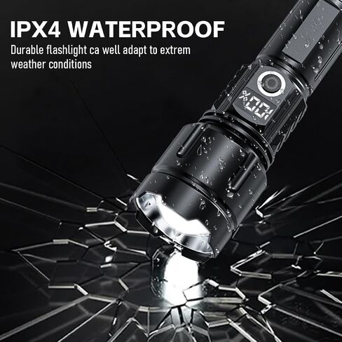 Flashlights High Lumens Rechargeable, 20,000 Lumens Super Bright Flashlight with LCD Digital Display, Zoom, 5 Modes, Waterproof, Type-C Rechargeable, Tactical Flashlight for Emergencies, Camping in Saudi Arabia