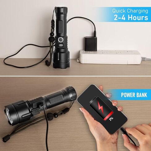 Flashlights High Lumens Rechargeable, 20,000 Lumens Super Bright Flashlight with LCD Digital Display, Zoom, 5 Modes, Waterproof, Type-C Rechargeable, Tactical Flashlight for Emergencies, Camping in Saudi Arabia