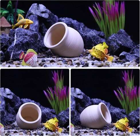 ديكورات حوض السمك من فوكوست، كهف صخري مخبأ، حجر تزيين خزان الأسماك السيراميكي للحيوانات الأليفة المائية لتولد راحة اللعب، بيج أصفر، 3.09 × 3.07 × 3.07 بوصة in Kuwait