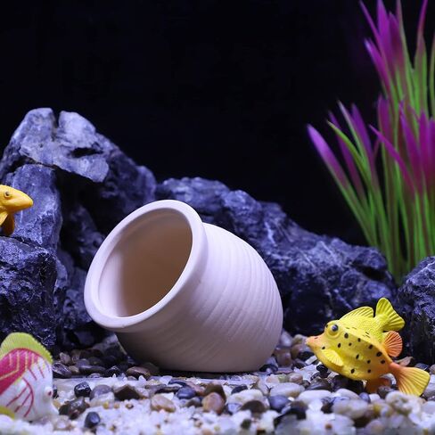 ديكورات حوض السمك من فوكوست، كهف صخري مخبأ، حجر تزيين خزان الأسماك السيراميكي للحيوانات الأليفة المائية لتولد راحة اللعب، بيج أصفر، 3.09 × 3.07 × 3.07 بوصة in Kuwait