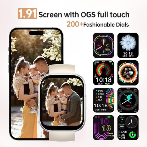 ساعة ذكية OUKITEL (الرد/إجراء مكالمة)، ساعات ذكية عالية الدقة 1.91 بوصة للرجال والنساء، متتبع اللياقة البدنية مع مراقب معدل ضربات القلب والنوم SpO2، مقاومة للماء IP68، 100+ساعة رياضية للياقة البدنية لنظام Android iOS، أبيض in Kuwait