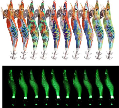 Squid Jig Hook Hard Fishing Lures - 10Pcs Luminous Saltwater Fishing Artificial Shrimp Glow in The Dark Bionic Bait Kit for Fishing Cuttlefish Squid in Kuwait