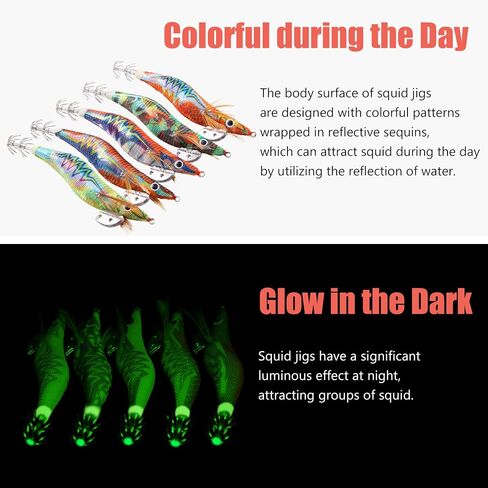 Squid Jig Hook Hard Fishing Lures - 10Pcs Luminous Saltwater Fishing Artificial Shrimp Glow in The Dark Bionic Bait Kit for Fishing Cuttlefish Squid in Kuwait