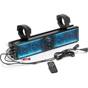BOSS Audio Systems BRT17SLR ATV UTV Sound Bar - 17 Inches Wide, 3 inch Speakers, 1 Inch Tweeters, Full Range, IPX5 Weatherproof, Bluetooth, Built-in Amp, Multicolor Illumination, Golf Cart Compatible