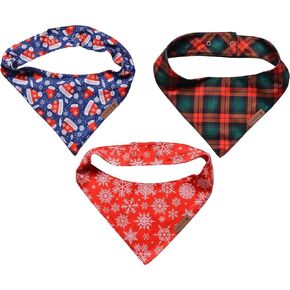 Dog Bandana for Small Dogs Winter and Christmas 3 Pieces from LUKCHE - Gifts for Pets Accessories Washable Premium Durable Fabric Adjustable Fit Scarf Scarf - Dog Bandanas Boys and Girls (Small)