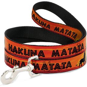 Buckle-Down Pet Leash - Lion King HAKUNA MATATA Sunset Oranges/Black - 6 Feet Long - 1/2" Wide