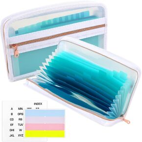 2 Pieces 13 Pocket Coupon Receipet Teal Junior Size Accordion Folder 11 x 7 inch Expanding File Folders Zipper Closure Small Organizer Receipt for Purse Cars Checks Tickets Tax Item Pay Bill