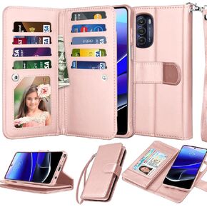 Njjex Wallet Case for Motorola Moto G Stylus 2022 5G, for Moto G Stylus 2022 5G Case, [9 Card Slots] PU Leather Credit Holder Folio Flip [Detachable] Kickstand Magnetic Phone Cover & Lanyard [Black]